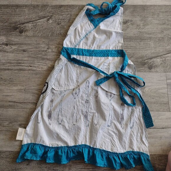 Sur La Table Kitchen Apron Novelty Striped Polka Dots Gray Blue - Picture 7 of 7